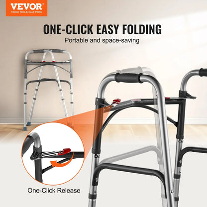 VEVOR Folding Walker Aluminum Mobility Walker Aid with Adjustable Height 350LBS