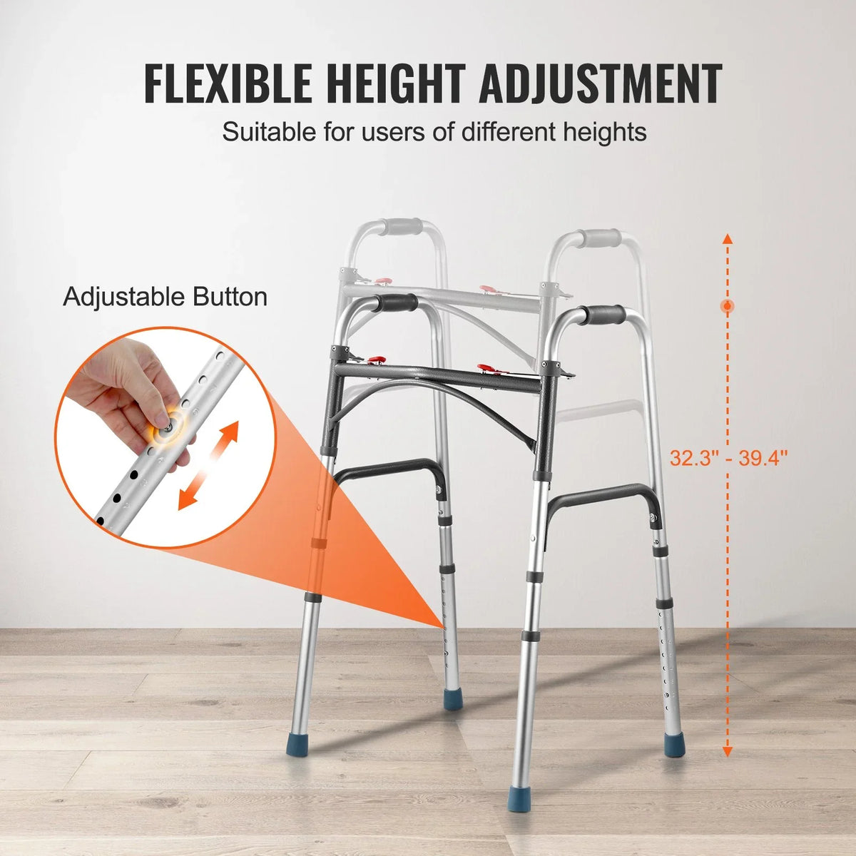 VEVOR Folding Walker Aluminum Mobility Walker Aid with Adjustable Height 350LBS - View 3