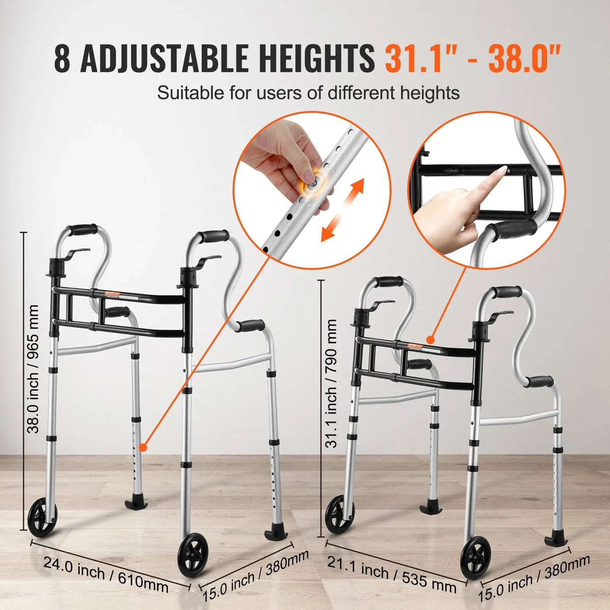 VEVOR Folding Walker Stand-Assist Folding Walkers with Adjustable Height & Width - View 4