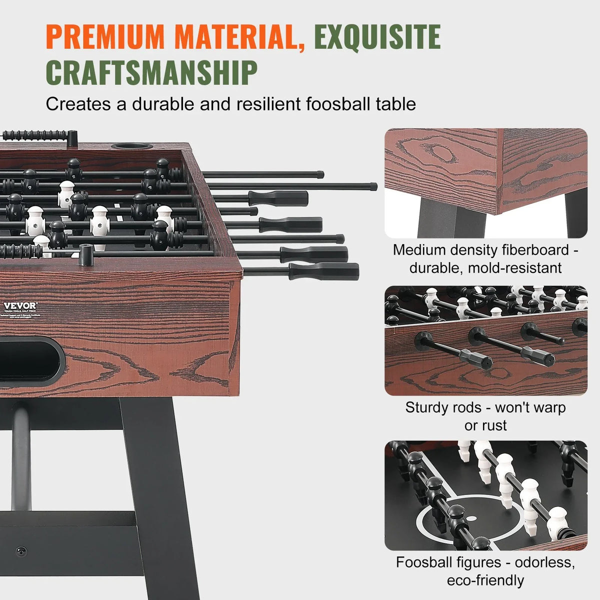 VEVOR Foosball Table, 55 inch Standard Size Foosball Table, Indoor Full Size Foosball Table for Home, Family, and Game Room, Soccer with Foosball Table Set, Includes 4 Balls and 2 Cup Holders - View 2