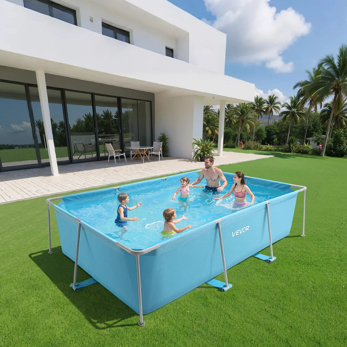 VEVOR Frame Above Ground Swimming Pool, 118 x 78 x 30 in Rectangular Steel Metal Frame, Large Rectangle Outdoor Backyard Family Pool, Easy to Assemble Rust-Resistant, 1046 Gallon Water Capacity, Blue - View 7