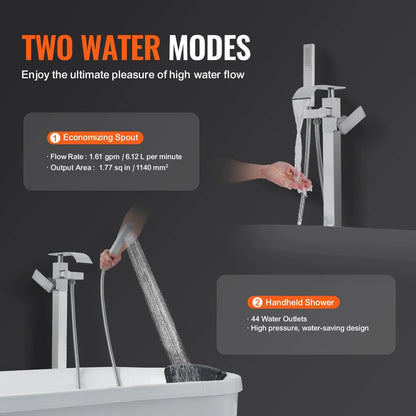 VEVOR Freestanding Bathtub Faucet, Floor Mount, Freestanding Tub Filler, Shower Mixer Taps, Two Water Modes, 360° Swivel Spout, for Bathing & Showering Pet Bathing Cleaning Drains Toilet Flushing - View 4