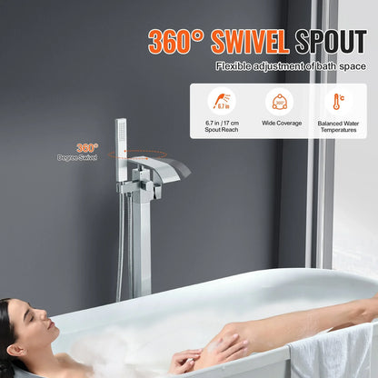VEVOR Freestanding Bathtub Faucet, Floor Mount, Freestanding Tub Filler, Shower Mixer Taps, Two Water Modes, 360° Swivel Spout, for Bathing & Showering Pet Bathing Cleaning Drains Toilet Flushing - View 5