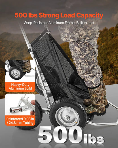 VEVOR Game Carts for Hunting, 500LBS Deer Cart Game Hauler, Heavy-Duty Crawler Cart, All-Terrain Folding Deer Hauling Cart with Shock-Absorbing Tires, Utility Gear Dolly for Hunting Fishing Hiking - View 2