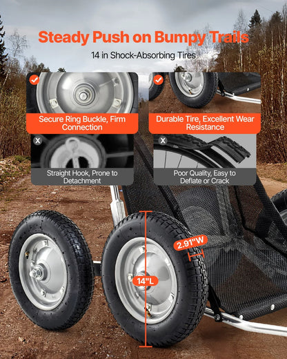 VEVOR Game Carts for Hunting, 500LBS Deer Cart Game Hauler, Heavy-Duty Crawler Cart, All-Terrain Folding Deer Hauling Cart with Shock-Absorbing Tires, Utility Gear Dolly for Hunting Fishing Hiking - View 3