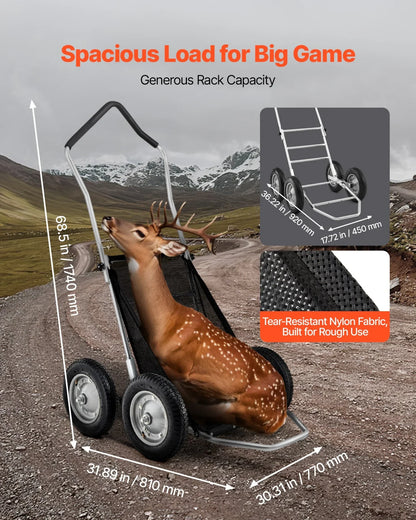 VEVOR Game Carts for Hunting, 500LBS Deer Cart Game Hauler, Heavy-Duty Crawler Cart, All-Terrain Folding Deer Hauling Cart with Shock-Absorbing Tires, Utility Gear Dolly for Hunting Fishing Hiking - View 4