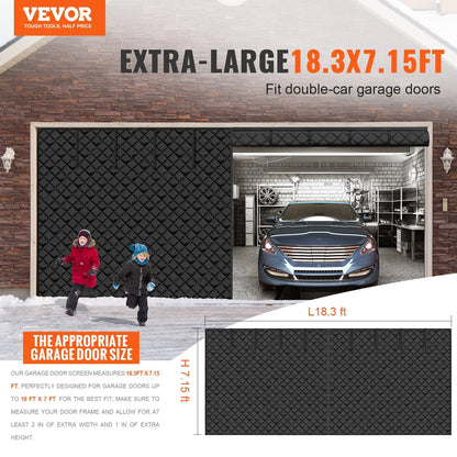 VEVOR Garage Door Screen for Winter, 18x7FT, Garage Door Insulation Kit, Magnetic Thermal Insulated Door Curtain with 300D Oxford Fabric Heavy Duty Weighted Bottom, Easy Assembly for Garage Door