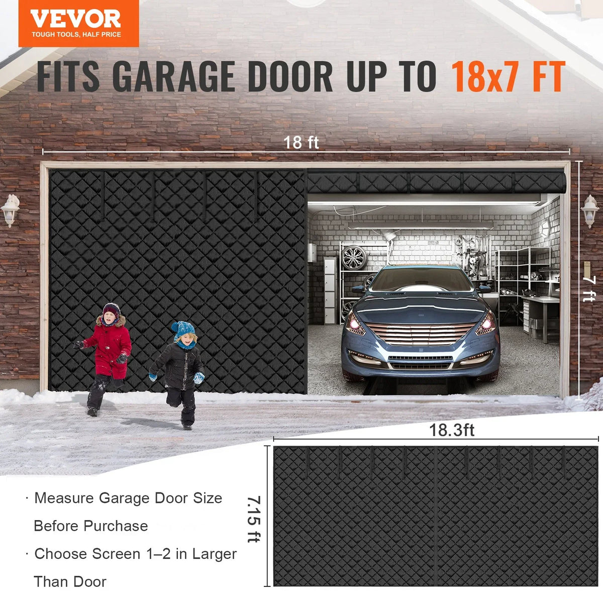 VEVOR Garage Door Screen for Winter, 18x7FT, Garage Door Insulation Kit, Magnetic Thermal Insulated Door Curtain with 300D Oxford Fabric Heavy Duty Weighted Bottom, Easy Assembly for Garage Door - View 11