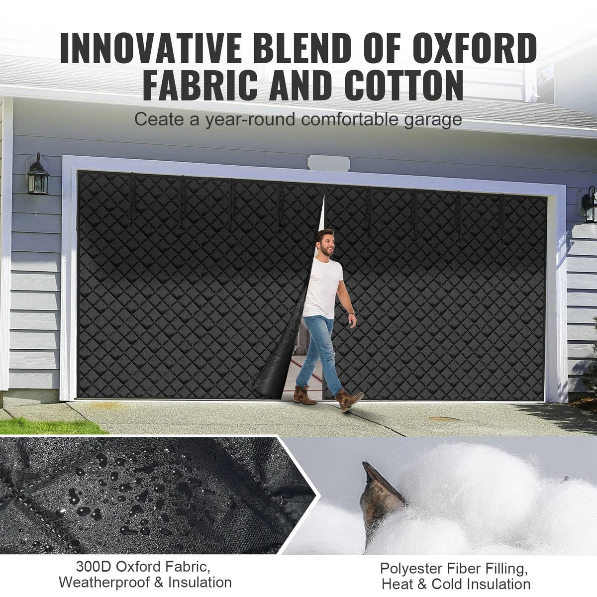 VEVOR Garage Door Screen for Winter, 18x7FT, Garage Door Insulation Kit, Magnetic Thermal Insulated Door Curtain with 300D Oxford Fabric Heavy Duty Weighted Bottom, Easy Assembly for Garage Door - View 2