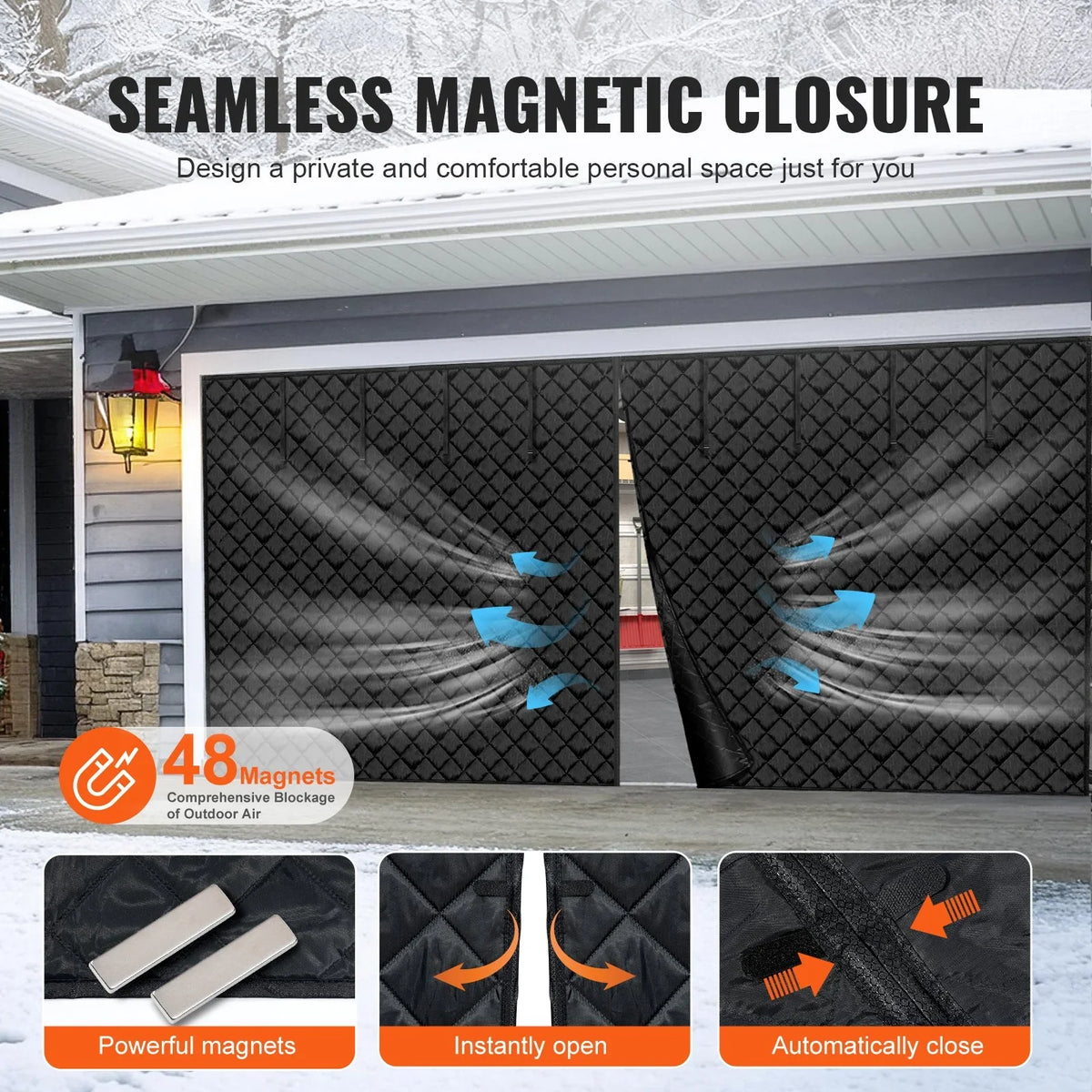 VEVOR Garage Door Screen for Winter, 18x7FT, Garage Door Insulation Kit, Magnetic Thermal Insulated Door Curtain with 300D Oxford Fabric Heavy Duty Weighted Bottom, Easy Assembly for Garage Door - View 3