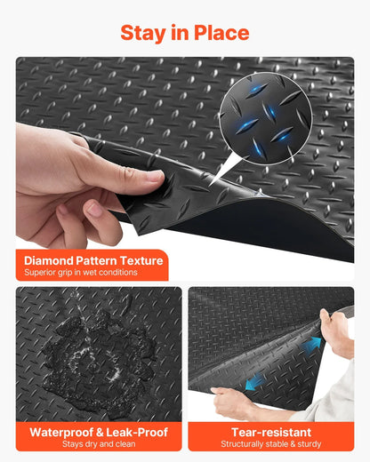 VEVOR Garage Floor Roll, 7.5 x 20 ft Garage Flooring Mat, 2.2 mm Thickened PVC Diamond Plate Floor Protector Mat with Double-sided Tape, Non-Slip, Easy to Clean for Warehouse, Gyms, Trailer, Black - View 3