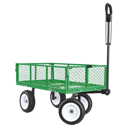 VEVOR Garden Cart, 900 LBS, Heavy Duty Steel Yard and Garden Utility Wagon with 10-Inch Tires, Outdoor Gardening Stool with Adjustable Handle, Detachable Side Panels, Attach to ATV or Tractor, Green - View 10