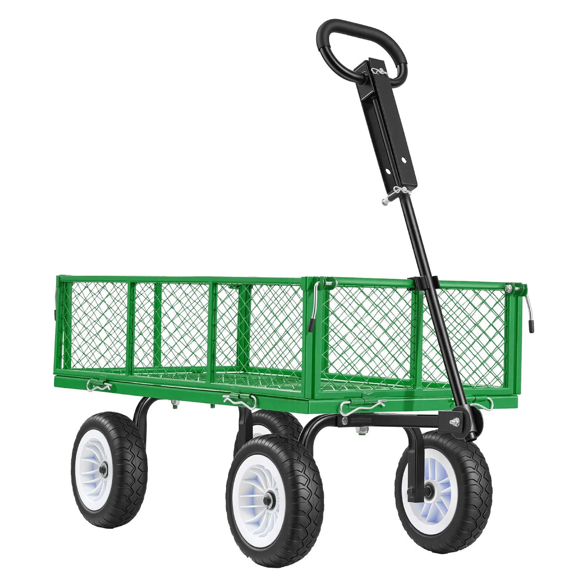VEVOR Garden Cart, 900 LBS, Heavy Duty Steel Yard and Garden Utility Wagon with 10-Inch Tires, Outdoor Gardening Stool with Adjustable Handle, Detachable Side Panels, Attach to ATV or Tractor, Green - View 9