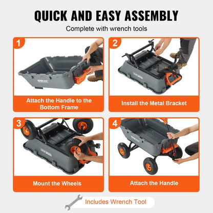 VEVOR Garden Cart, Durable Poly Dump Cart with Simple Assembly Steel Structure, Versatile Dump Wagon with Dual-Function Handle, Handy Wheelbarrow with 800 lbs Load Capacity, 10 inch Wheels - View 5