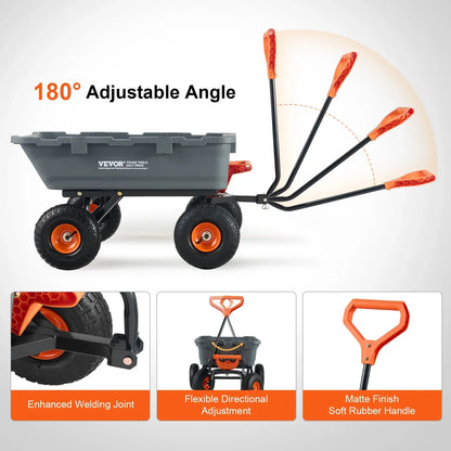 VEVOR Garden Cart, Durable Poly Dump Cart with Simple Assembly Steel Structure, Versatile Dump Wagon with Dual-Function Handle, Handy Wheelbarrow with 800 lbs Load Capacity, 10 inch Wheels - View 6