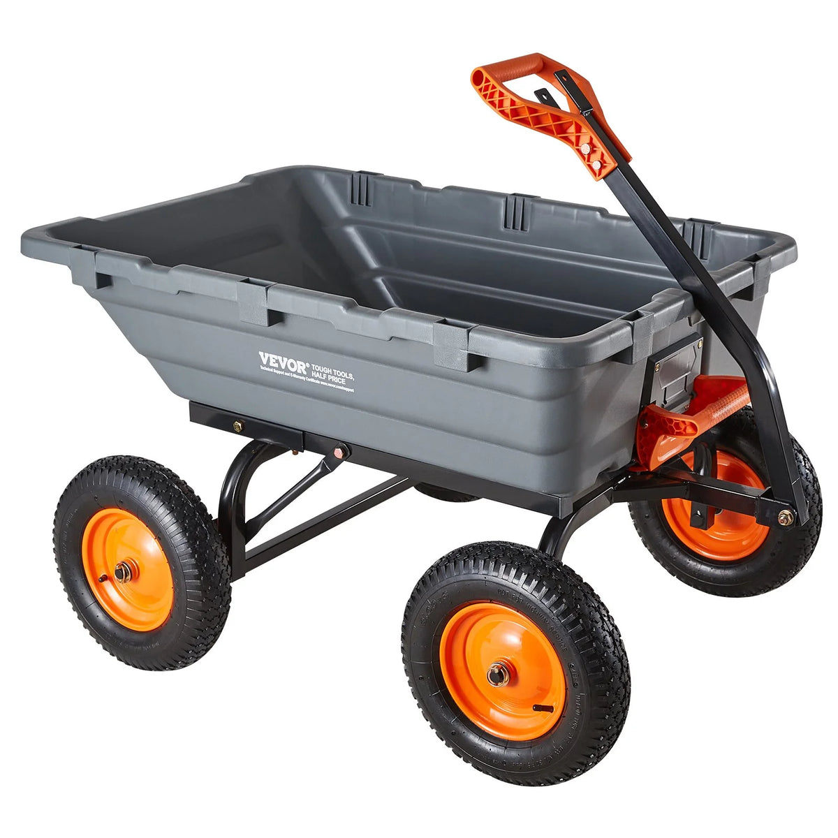 VEVOR Garden Dump Cart, 1500 lbs Poly Dump Cart, Garden Carts Dumps Wagon with 90° Quick-Dumps Mechanism, Adjustable Handle, 270° Flexible Rotating Bearings, Yard Wagon for Plants, Soil, Crops - View 10