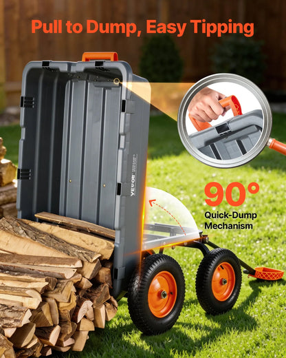 VEVOR Garden Dump Cart, 1500 lbs Poly Dump Cart, Garden Carts Dumps Wagon with 90° Quick-Dumps Mechanism, Adjustable Handle, 270° Flexible Rotating Bearings, Yard Wagon for Plants, Soil, Crops - View 3