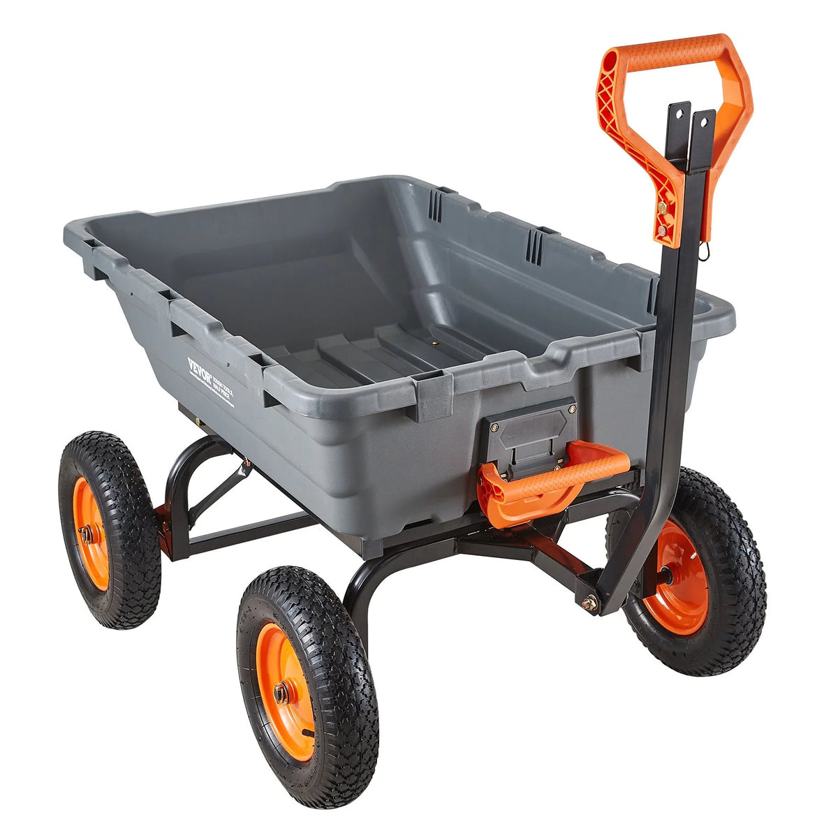 VEVOR Garden Dump Cart, 1500 lbs Poly Dump Cart, Garden Carts Dumps Wagon with 90° Quick-Dumps Mechanism, Adjustable Handle, 270° Flexible Rotating Bearings, Yard Wagon for Plants, Soil, Crops - View 8