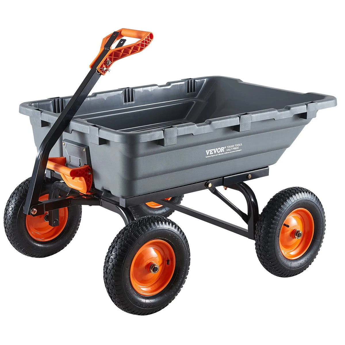 VEVOR Garden Dump Cart, 1500 lbs Poly Dump Cart, Garden Carts Dumps Wagon with 90° Quick-Dumps Mechanism, Adjustable Handle, 270° Flexible Rotating Bearings, Yard Wagon for Plants, Soil, Crops - View 9