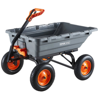 VEVOR Garden Dump Cart, 1500 lbs Poly Dump Cart, Garden Carts Dumps Wagon with 90° Quick-Dumps Mechanism, Adjustable Handle, 270° Flexible Rotating Bearings, Yard Wagon for Plants, Soil, Crops - View 9