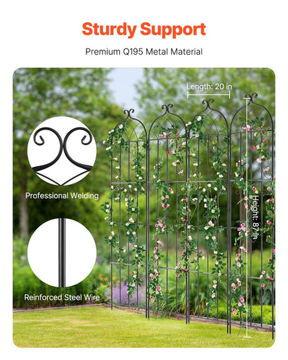 VEVOR Garden Trellis for Climbing Plants, 87 x 20 in, 4 Packs Rustproof Metal Garden Flower Trellis, Outdoor Climbing Rose Trellis Cucumbers Support, Decorative Clematis Trellis for Courtyards Lawns