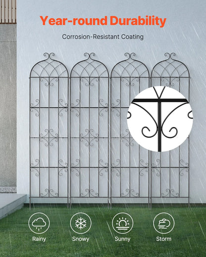 VEVOR Garden Trellis for Climbing Plants, 87 x 20 in, 4 Packs Rustproof Metal Garden Flower Trellis, Outdoor Climbing Rose Trellis Cucumbers Support, Decorative Clematis Trellis for Courtyards Lawns - View 3