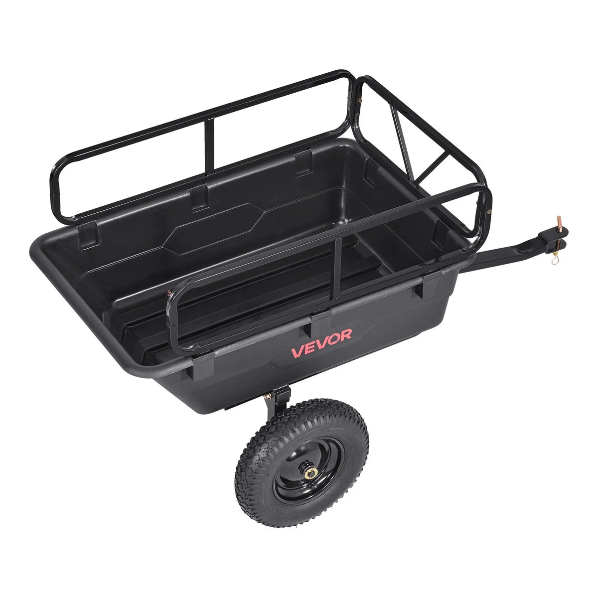 VEVOR Garden Utility Trailer, 10 Cu. Ft 500lbs, ATV UTV Hauling Trailer, Tow Behind Poly Dump Cart with 16" Tires, Hand Pull or Foot Pedal, Heavy Duty Yard Trailers for Lawn Mower Tractor Garden Waste - View 10