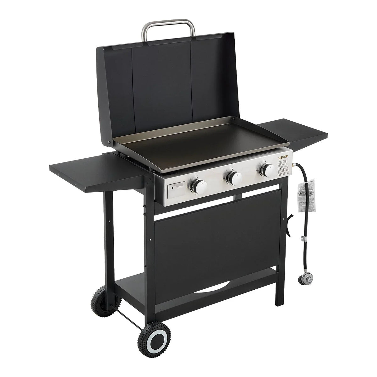 VEVOR Gas Griddle, 3-Burner Flat Top Grill, Propane Griddle with Wheels, Lid, 3 x 11000 BTU Outdoor Flat Top Grills for Pan-Frying, Grilling, Stir-Frying, & BBQ, Pulse Ignition, Removable Top Design - View 9