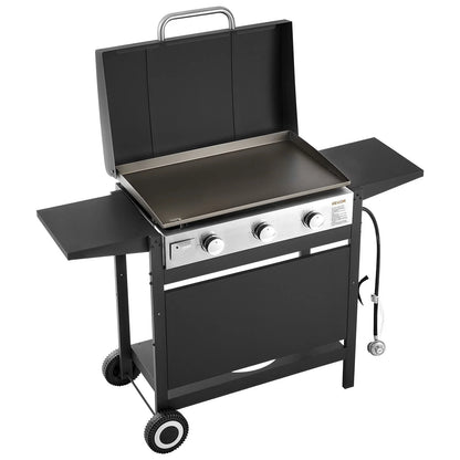 VEVOR Gas Griddle, 3-Burner Flat Top Grill, Propane Griddle with Wheels, Lid, 3 x 11000 BTU Outdoor Flat Top Grills for Pan-Frying, Grilling, Stir-Frying, & BBQ, Pulse Ignition, Removable Top Design - View 10