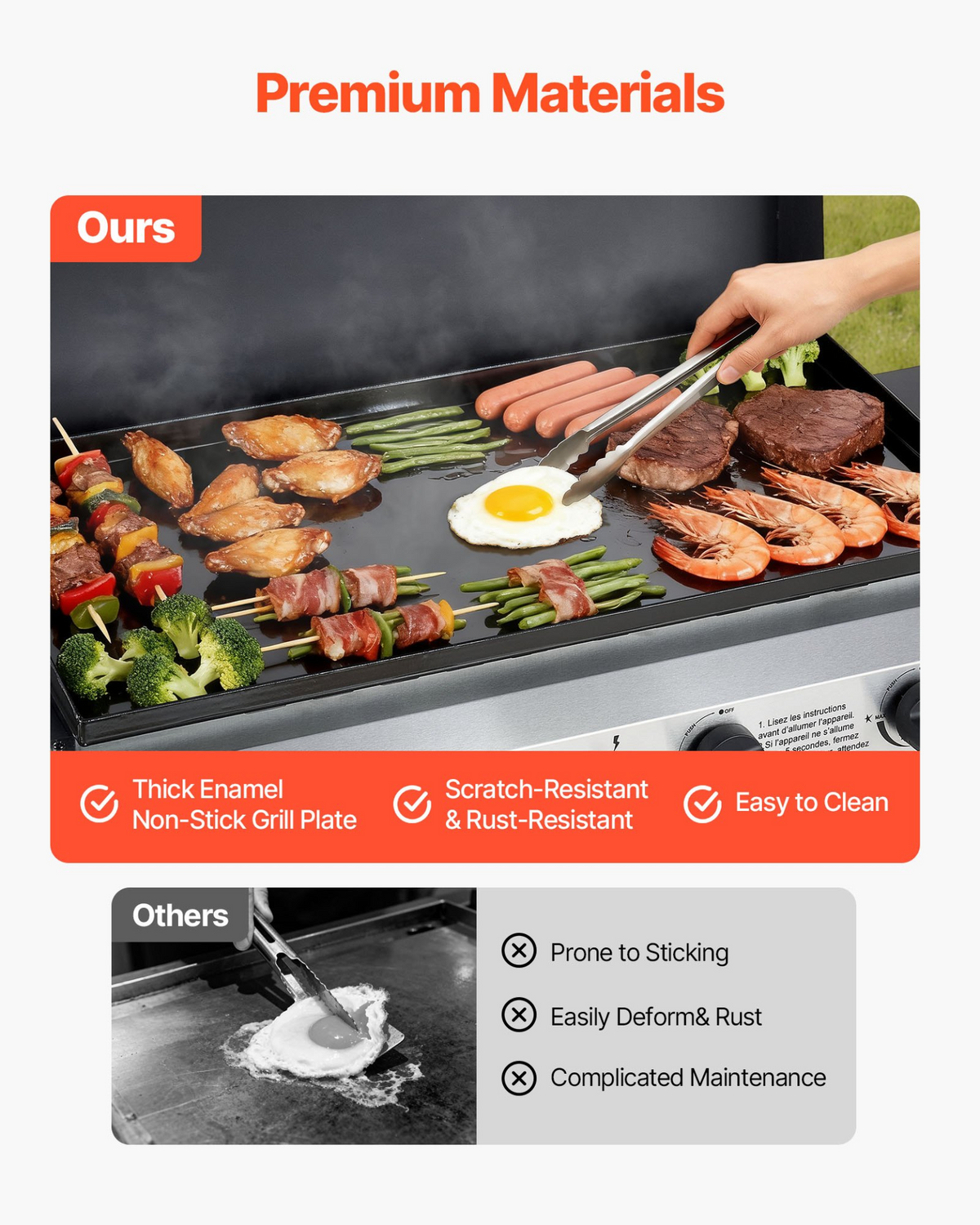VEVOR Gas Griddle, 4-Burner Flat Top Grill, 29 inch Grill Plate Propane Griddle with Wheels, Lid, 28000 BTU Outdoor Flat Top Grills for Pan-Frying, Grilling, Stir-Frying, & BBQ, Pulse Ignition - View 3