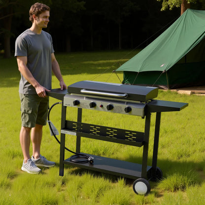 VEVOR Gas Griddle, 4-Burner Flat Top Grill, 29 inch Grill Plate Propane Griddle with Wheels, Lid, 28000 BTU Outdoor Flat Top Grills for Pan-Frying, Grilling, Stir-Frying, & BBQ, Pulse Ignition - View 7