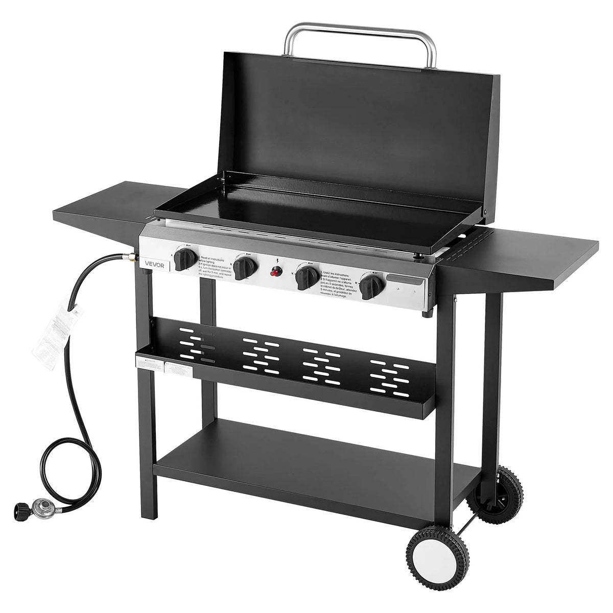 VEVOR Gas Griddle, 4-Burner Flat Top Grill, 29 inch Grill Plate Propane Griddle with Wheels, Lid, 28000 BTU Outdoor Flat Top Grills for Pan-Frying, Grilling, Stir-Frying, & BBQ, Pulse Ignition - View 8