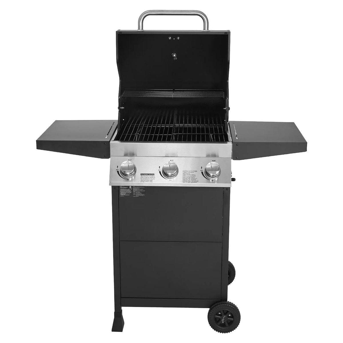 VEVOR Gas Grill, 3 Burner Propane Gas Grill with Spacious 338 SQ.In Grilling Area, Carbon Steel Enamel Grates, Outdoor 36,000 BTU Patio Garden BBQ Grills with Foldable Side Shelves, Carbon Steel - View 10