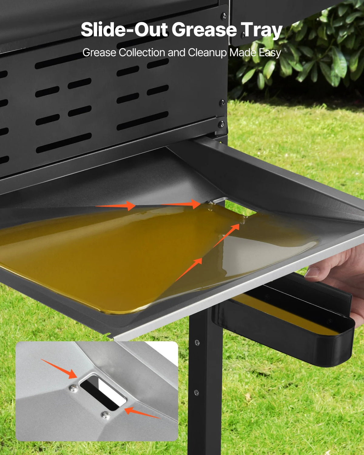 VEVOR Gas Grill, 3 Burner Propane Gas Grill with Spacious 338 SQ.In Grilling Area, Carbon Steel Enamel Grates, Outdoor 36,000 BTU Patio Garden BBQ Grills with Foldable Side Shelves, Carbon Steel - View 4