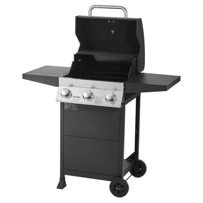 VEVOR Gas Grill, 3 Burner Propane Gas Grill with Spacious 338 SQ.In Grilling Area, Carbon Steel Enamel Grates, Outdoor 36,000 BTU Patio Garden BBQ Grills with Foldable Side Shelves, Carbon Steel - View 9
