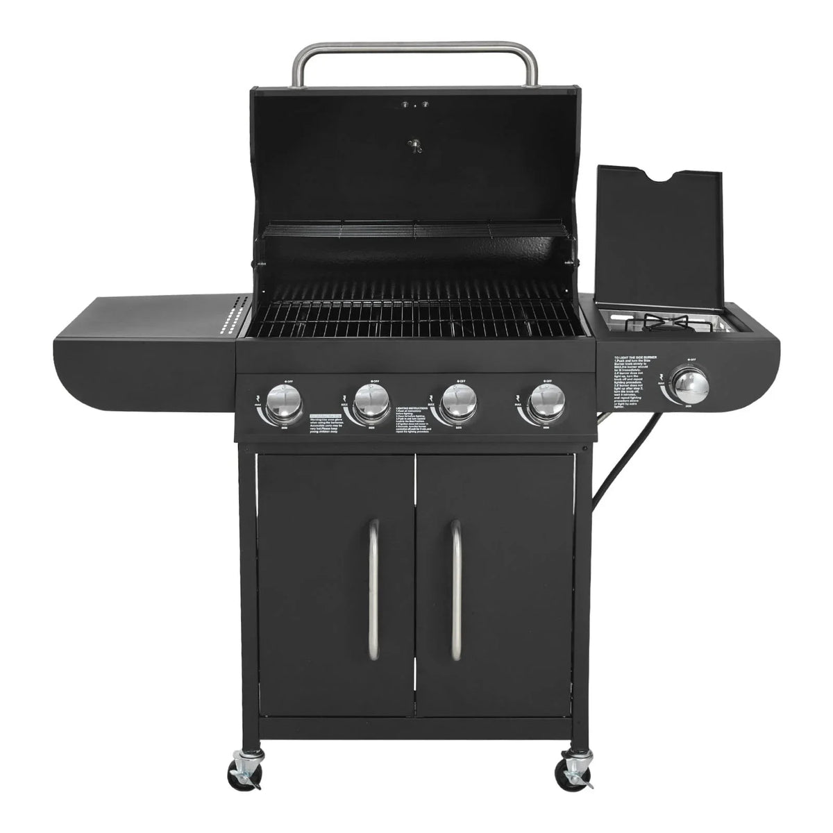 VEVOR Gas Grill, 4 Burner Propane Gas Grill with Side Burner, 425 SQ.In Grilling Area, Carbon Steel Enamel Grates, Outdoor 52,000 BTU Patio Garden BBQ Grills with Two Side Shelves, Carbon Steel - View 10