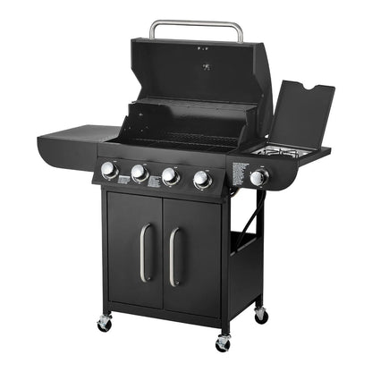 VEVOR Gas Grill, 4 Burner Propane Gas Grill with Side Burner, 425 SQ.In Grilling Area, Carbon Steel Enamel Grates, Outdoor 52,000 BTU Patio Garden BBQ Grills with Two Side Shelves, Carbon Steel - View 9