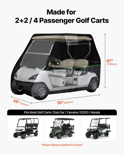 VEVOR Golf Cart Cover, Full Coverage 2+2/4 Passenger Golf Cart, 600D Waterproof Oxford Fabric Club Car Cover Fits Most Carts Club Car, Yamaha, EZGO, Honda, PU Coating & Three Zipper Doors - View 2
