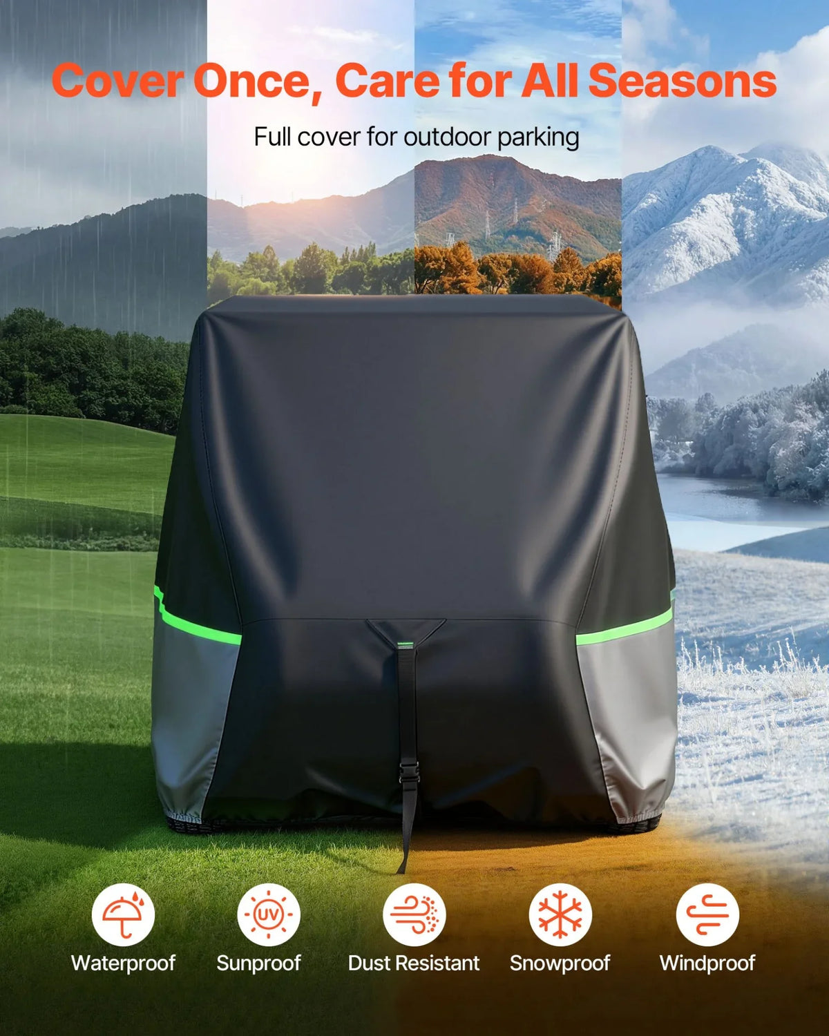 VEVOR Golf Cart Cover, Full Coverage 2+2/4 Passenger Golf Cart, 600D Waterproof Oxford Fabric Club Car Cover Fits Most Carts Club Car, Yamaha, EZGO, Honda, PU Coating & Three Zipper Doors - View 3