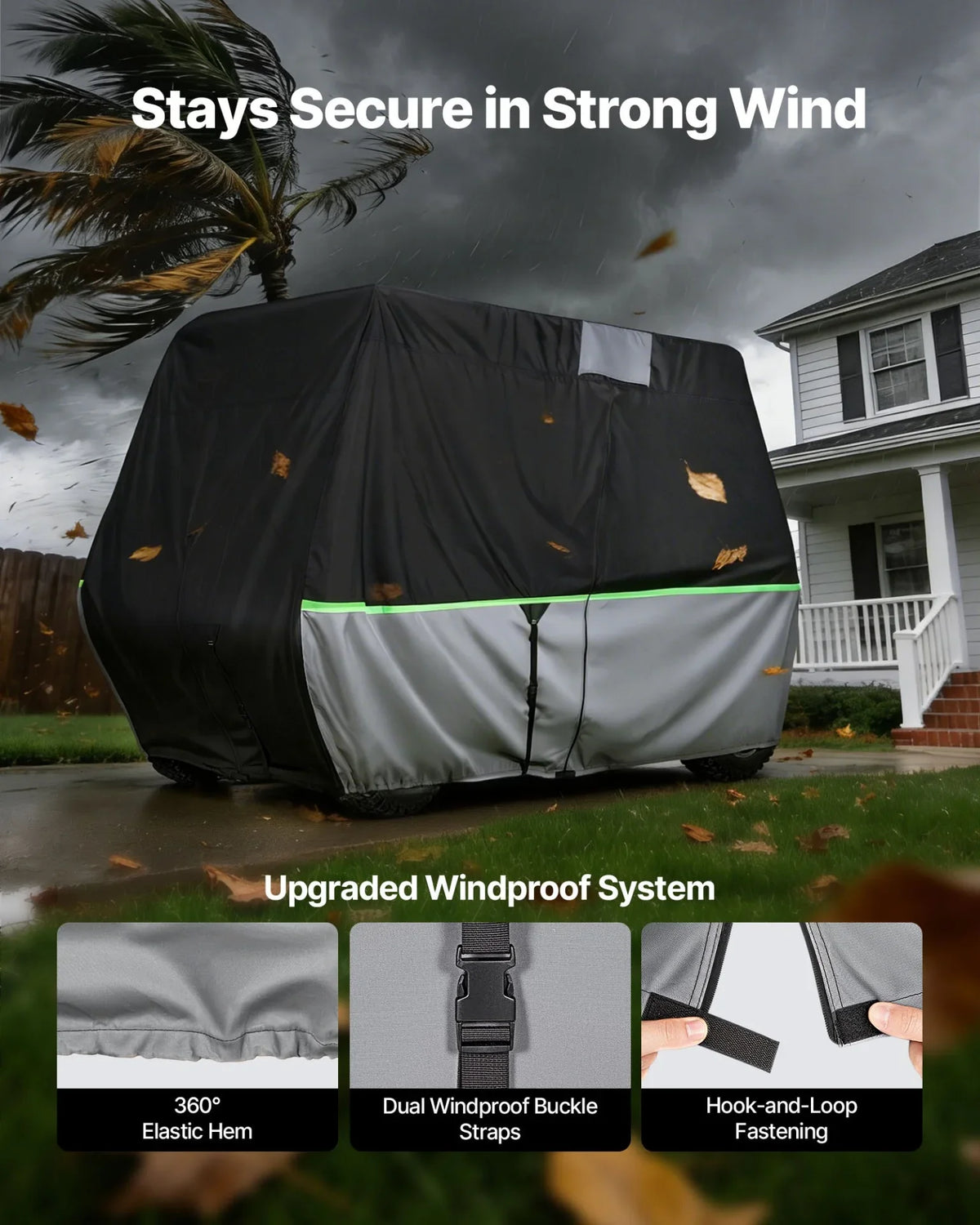 VEVOR Golf Cart Cover, Full Coverage 2+2/4 Passenger Golf Cart, 600D Waterproof Oxford Fabric Club Car Cover Fits Most Carts Club Car, Yamaha, EZGO, Honda, PU Coating & Three Zipper Doors - View 6