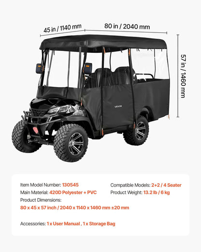 VEVOR Golf Cart Cover, Visible Full-Enclosure 2+2/4 Passenger Golf Cart, 420D Waterproof Oxford Fabric Club Car Cover Fits Most Carts Club Car, Yamaha, EZGO, Honda, PVC Coating & Windproof Hook Design - View 7