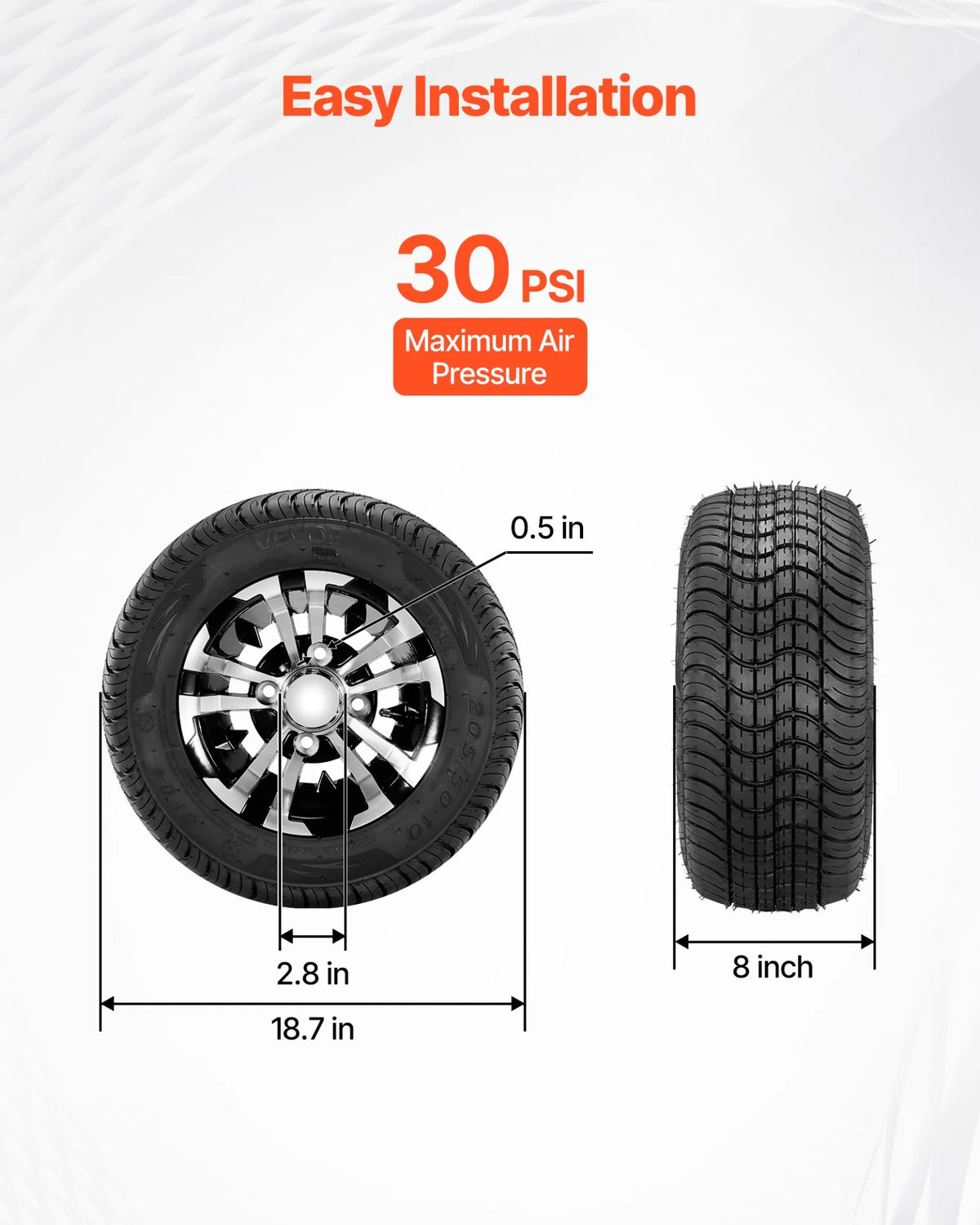 VEVOR Golf Cart Wheels, 10" 205/50-10 Black Aluminum Alloy Golf Cart Tires and Wheels Combo (Set of 4) Fit Club Car, EZGO, Yamaha, 4 Ply Rubber 4-Lug Lawn Mower Tires & Rims, 675 lbs Load, All-Terrain - View 5