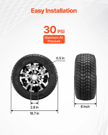 VEVOR Golf Cart Wheels, 10" 205/50-10 Black Aluminum Alloy Golf Cart Tires and Wheels Combo (Set of 4) Fit Club Car, EZGO, Yamaha, 4 Ply Rubber 4-Lug Lawn Mower Tires & Rims, 675 lbs Load, All-Terrain - View 5