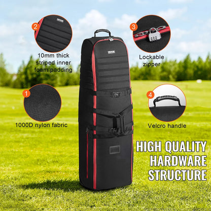 VEVOR Golf Travel Bag, Outdoors Soft-Sided Golf Travel Cover Case, Heavy Duty 1000D Nylon Wear-Resistant, Padded Golf Luggage Case Cover with Wheels, Foldable Golf Club Storage Bag for Airlines - View 3