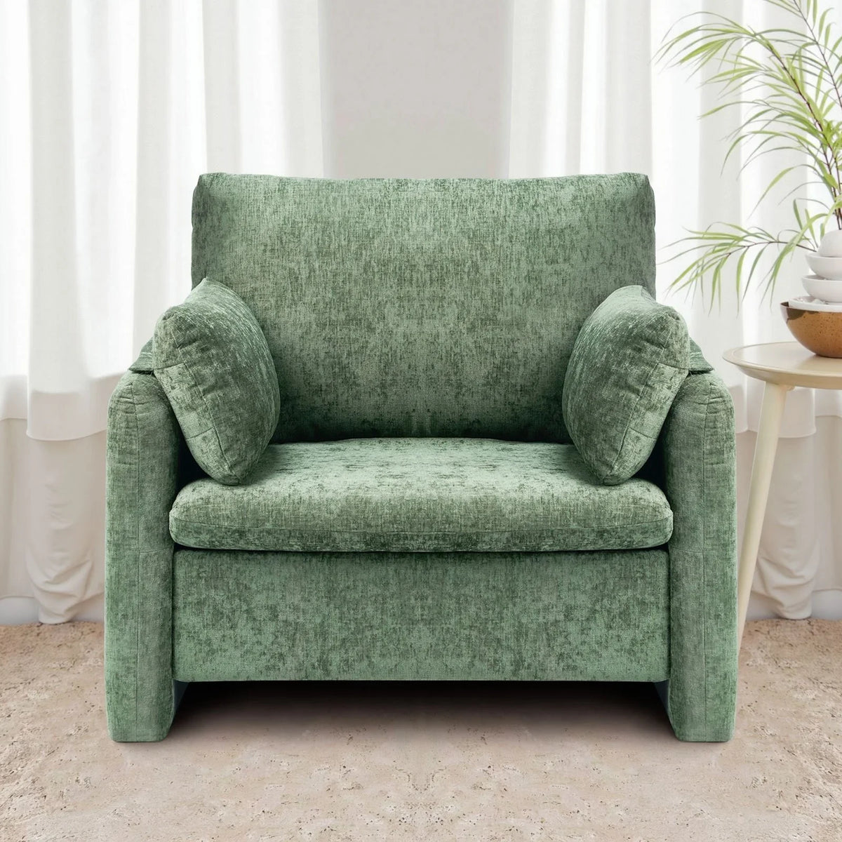 VEVOR Green Accent Chair, Modern Upholstered Accent Chair with Armrests, Cloth Arm Chairs with Thick Cushion and Arched Backrest, Single Fabric Armchair for Living Room, Bedroom, Study, Office - View 7