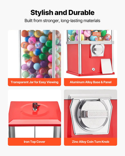 VEVOR Gumball Machine for Kids, 25" Height Home Vending Machine, PS Bouncy Balls Dispenser, Hold 230 Capsule Toys, Rectangle Bubble Gum Machine for Game Stores, Coin Operated Gumball Bank, Red - View 13