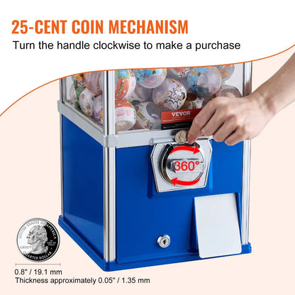 VEVOR Gumball Machine for Kids, 25" Height Home Vending Machine, PS Bouncy Balls Dispenser, Hold 230 Capsule Toys, Rectangle Bubble Gum Machine for Game Stores, Coin Operated Gumball Bank, Blue - View 3