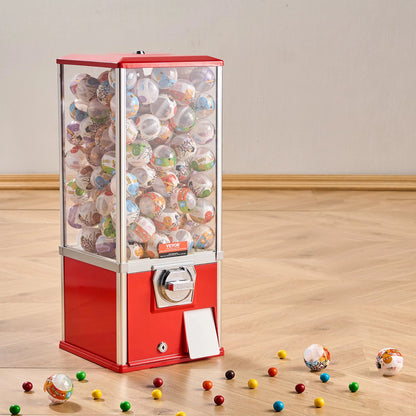 VEVOR Gumball Machine for Kids, 25" Height Home Vending Machine, PS Bouncy Balls Dispenser, Hold 230 Capsule Toys, Rectangle Bubble Gum Machine for Game Stores, Coin Operated Gumball Bank, Red - View 7