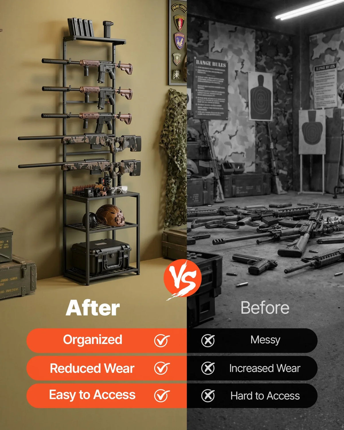 VEVOR Gun Rack, Floor Standing, Indoor Rifle Shotgun Rack Stand with Storage Shelf, for Wall Mount Gun Display Stand, Holds up to 5 Rifles, Heavy Duty Steel, for Home Garage Hunting Long Guns Storage - View 4