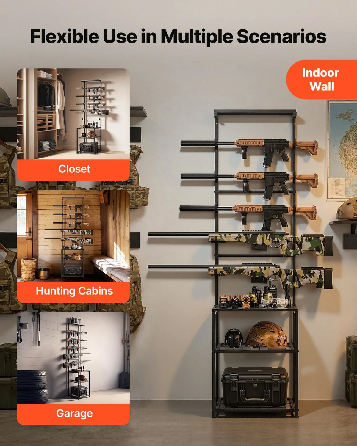 VEVOR Gun Rack, Floor Standing, Indoor Rifle Shotgun Rack Stand with Storage Shelf, for Wall Mount Gun Display Stand, Holds up to 5 Rifles, Heavy Duty Steel, for Home Garage Hunting Long Guns Storage - View 5